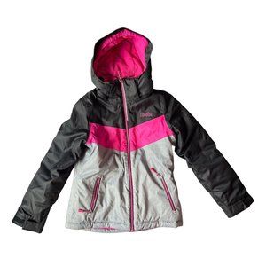 XMTN Girl's Hooded Winter Ski Coat JACKET size 12 Black grey pink Medium